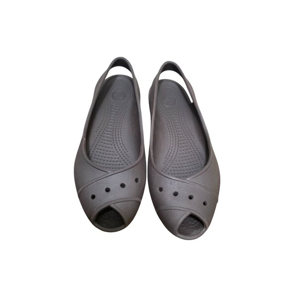 Crocs Womens Brown Open-Toe Slingback Flats Size W8 Lightweight & Comfortable Ru - Picture 1 of 7